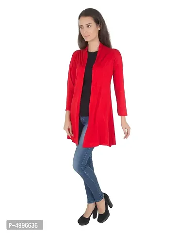 Stylish Cotton Red Full Sleeve  Long Length Shrug  For Women-thumb4
