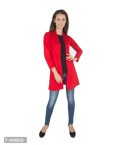 Stylish Cotton Red Full Sleeve  Long Length Shrug  For Women-thumb0