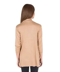 Stylish Viscose Beige 3/4Th Sleeve High Low Open Front Shrug  For Women-thumb1