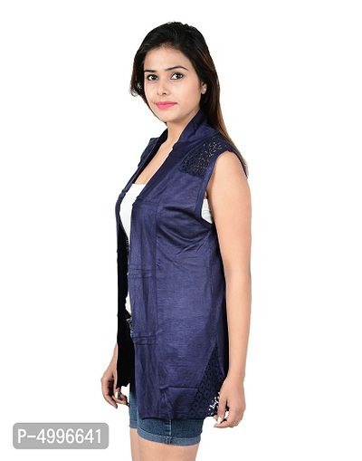 Stylish Viscose Navy Blue Sleeveless & Regular Length Shrug  For Women-thumb3