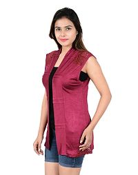 Stylish Viscose Maroon Sleeveless & Regular Length Shrug  For Women-thumb2