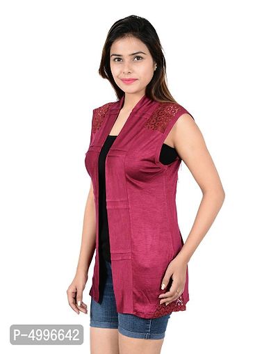 Stylish Viscose Maroon Sleeveless & Regular Length Shrug  For Women-thumb3