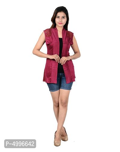 Stylish Viscose Maroon Sleeveless & Regular Length Shrug  For Women-thumb5