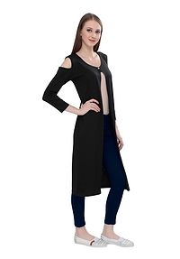 Stylish Cotton Black 3/4Th Sleeve Long Length Black Shrug  For Women-thumb2