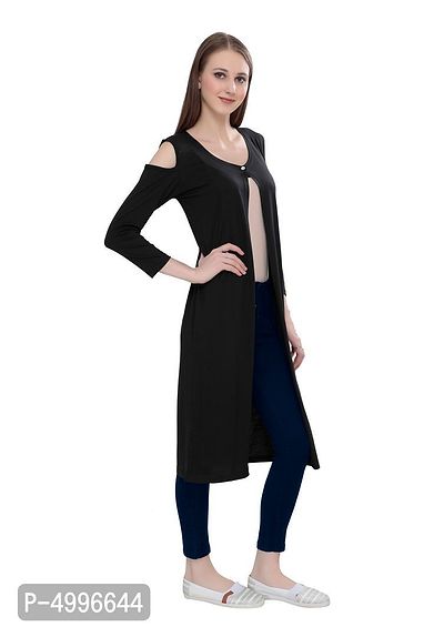 Stylish Cotton Black 3/4Th Sleeve Long Length Black Shrug  For Women-thumb3