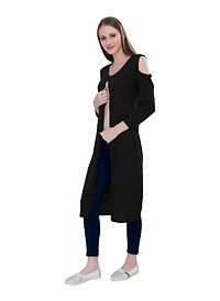 Stylish Cotton Black 3/4Th Sleeve Long Length Black Shrug  For Women-thumb3