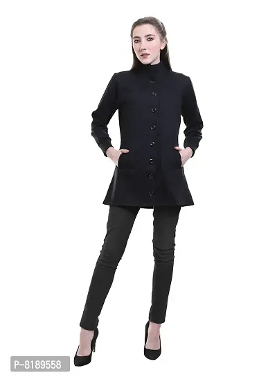 SWEEKASH Women Woollen Solid Round Full Sleeves Casual Buttoned Coat- Black-thumb4