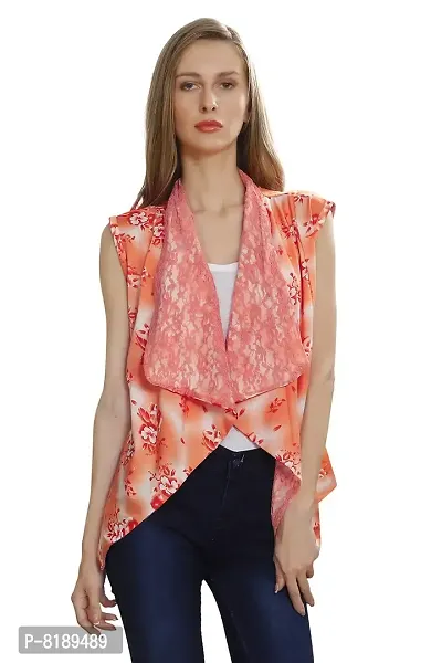 SWEEKASH Women's Floral Print Lycra Blend Sleeveless Shrug - Rust-thumb0