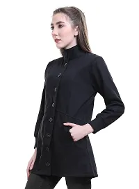 SWEEKASH Women Woollen Solid Round Full Sleeves Casual Buttoned Coat- Black-thumb2