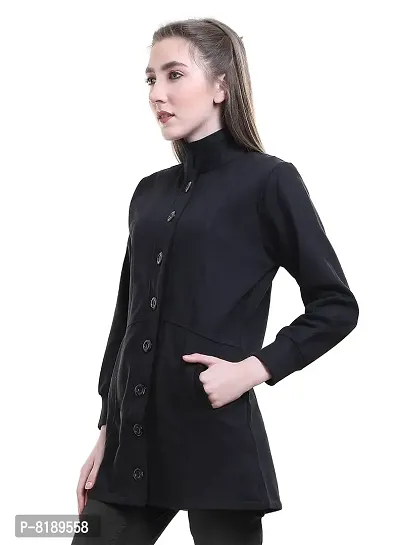 SWEEKASH Women Woollen Solid Round Full Sleeves Casual Buttoned Coat- Black-thumb3