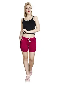 SWEEKASH Skinny Casual Solid Cotton Shorts with Side Pockets - Pink-thumb3