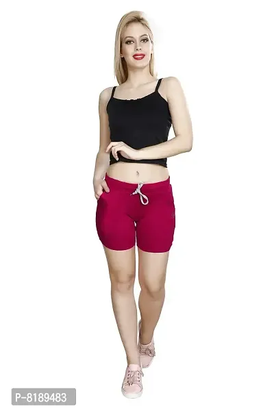 SWEEKASH Skinny Casual Solid Cotton Shorts with Side Pockets - Pink-thumb4