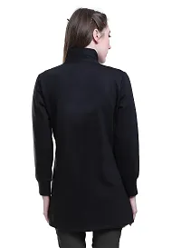 SWEEKASH Women Woollen Solid Round Full Sleeves Casual Buttoned Coat- Black-thumb1