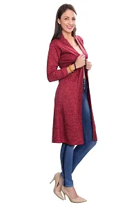 SWEEKASH Woolen Blend Full Sleeves Knee Length Women's Shrug - Red,Medium-thumb2