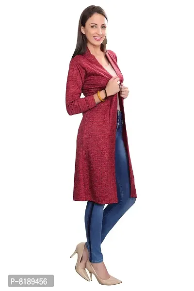SWEEKASH Woolen Blend Full Sleeves Knee Length Women's Shrug - Red,Medium-thumb3