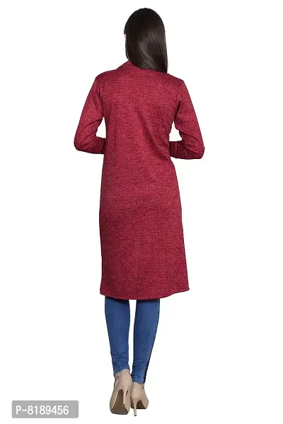 SWEEKASH Woolen Blend Full Sleeves Knee Length Women's Shrug - Red,Medium-thumb2
