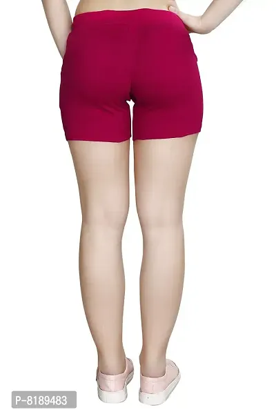 SWEEKASH Skinny Casual Solid Cotton Shorts with Side Pockets - Pink-thumb2