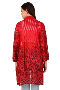 Sweekash 3/4th Sleeve Floral Print Lace Net Above Knee Casual Shrug For Women - Red-thumb1