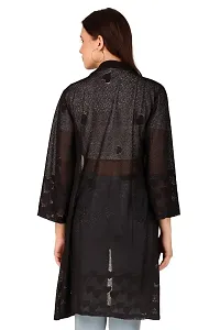 Sweekash 3/4th Sleeve Solid Lace Net Above Knee Casual Shrug For Women - Black-thumb1