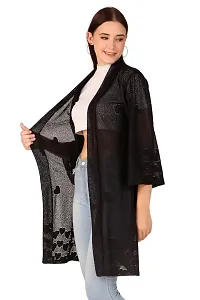 Sweekash 3/4th Sleeve Solid Lace Net Above Knee Casual Shrug For Women - Black-thumb2