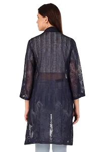 Sweekash 3/4th Sleeve Solid Lace Net Above Knee Casual Shrug For Women - Navy Blue-thumb1