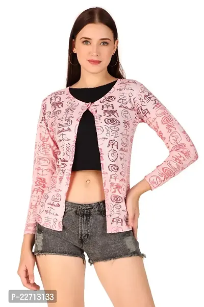 Sweekash 3/4th Sleeve Printed Lace Net Waist length Casual Shrug For Women - Baby Pink-thumb0