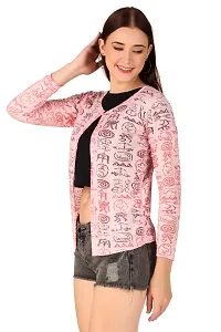 Sweekash 3/4th Sleeve Printed Lace Net Waist length Casual Shrug For Women - Baby Pink-thumb2