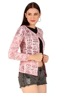 Sweekash 3/4th Sleeve Printed Lace Net Waist length Casual Shrug For Women - Baby Pink-thumb3