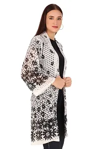 Sweekash 3/4th Sleeve Floral Print Lace Net Above Knee Casual Shrug For Women - White-thumb3