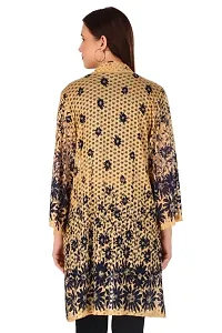 Sweekash 3/4th Sleeve Floral Print Lace Net Above Knee Casual Shrug For Women - Tan-thumb1