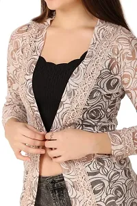 Sweekash Womens Net Floral Printed Round Neck Knee Length Shrug - Coffee-thumb4