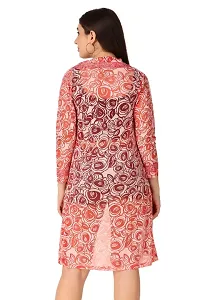 Sweekash Womens Net Floral Printed Round Neck Knee Length Shrug - Carrot-thumb1