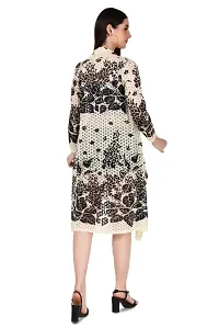 Full Sleeve Knee Length Leaf Printed Net Casual Shrug for Women - Black-thumb3