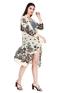 Full Sleeve Knee Length Leaf Printed Net Casual Shrug for Women - Black-thumb1