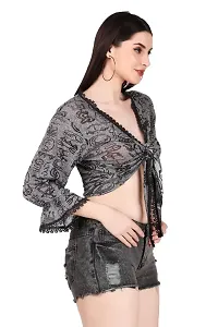 Sweekash 3/4th Sleeve|Bust length|Graphic Print Net Party Wear Shrug for Women - Grey-thumb3