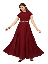 P3 FASHION Women's Solid Georgette Plain Embroidery Casual Wear Western Maxi Dress Gown-thumb3
