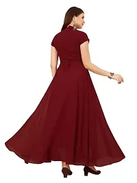 P3 FASHION Women's Solid Georgette Plain Embroidery Casual Wear Western Maxi Dress Gown-thumb2