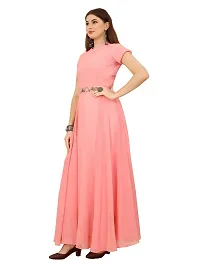 Women's Solid Georgette Plain Embroidery Casual Wear Western Maxi Dress Gown Half Sleeve Solid-thumb4