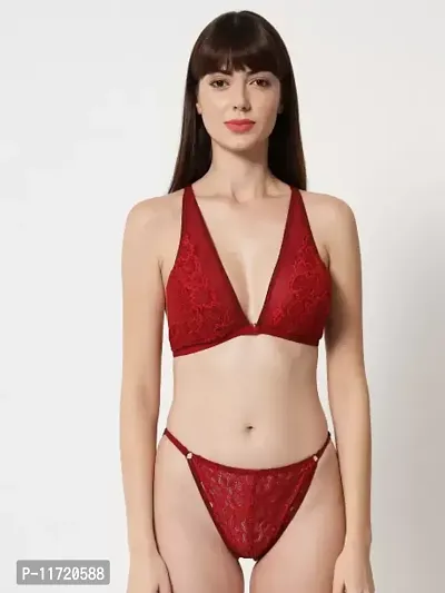 Stylish Maroon Self Pattern Cotton Bra And Panty Set For Women
