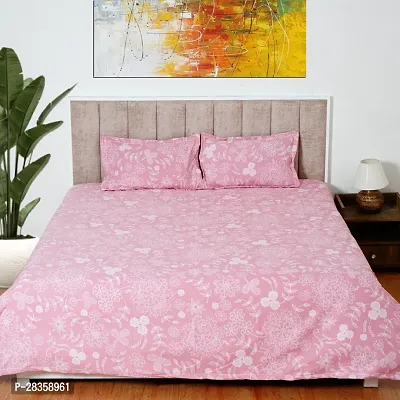 Premium Pink Glace Cotton  King Size Printed Double Bedsheet with 2 Pillow Covers