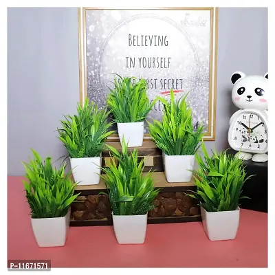 Modo Artificial Plants with Plastic Pot for Home Living Room Table Top Mini Decorative Succulent Bonsai Plants Indoor Office Desk, Festival Gift - Set of 6 (Green)