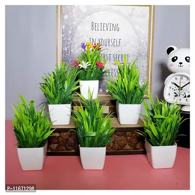 Modo Artificial Plants with Pot for Home Decor Living Room Office Desk Top Mini Planter Decorative Samll Succulent Bonsai Plant with Pots Indoor, Festival Gift - Set of 6 (Multicolor, 14.5 cm)-thumb0