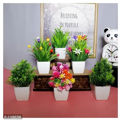 Modo Artificial Plants with Pot for Home Decor Living Room Office Desk Top Mini Planter Decorative Samll Succulent Bonsai Plant with Pots Indoor, Festival Gift - Set of 6 (Multicolor - 14.5 cm)-thumb0