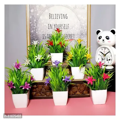 Modo Artificial Plants with Plastic Pot for Home Living Room Table Top Mini Decorative Succulent Bonsai Plants Indoor Office Desk, Festival Gift - Set of 6 (Multicolor)-thumb0