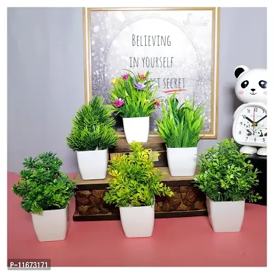 Modo Artificial Plants with Pot for Home Decor Living Room Office Desk Top Mini Planter Decorative Samll Succulent Bonsai Plant with Pots Indoor, Festival Gift, Set of 6 (Multi, 14.5 cm)