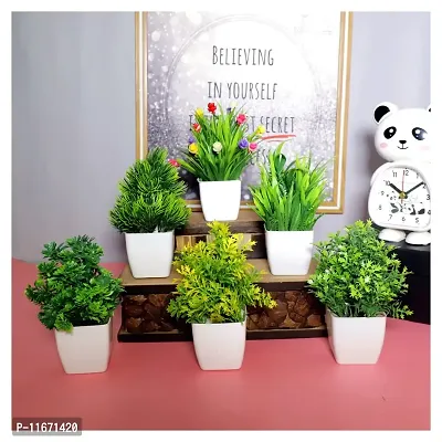Modo Artificial Plants with Pot for Home Decor Living Room Office Desk Top Mini Planter Decorative Samll Succulent Bonsai Plant with Pots Indoor, Festival Gift - Set of 6, Multicolor, 14.5 cm