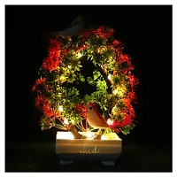 Artificial Bonsai Tree with Sparrow - Living Room Dining Table Decor |Home,Office Party Decor |Speacial Ocassion Decor | Festival Theme Decorative | Red  Green Color with LED Light-thumb3