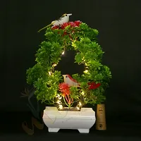 Artificial Bonsai Tree with Sparrow - Living Room Dining Table Decor |Home,Office Party Decor |Speacial Ocassion Decor | Festival Theme Decorative | Green  Red Color with LED Light-thumb1