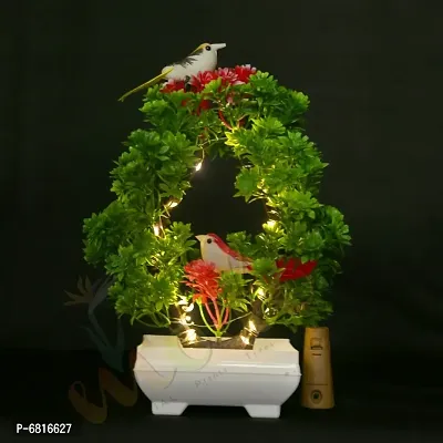 Artificial Bonsai Tree with Sparrow - Living Room Dining Table Decor |Home,Office Party Decor |Speacial Ocassion Decor | Festival Theme Decorative | Green  Yellow Color with LED Light-thumb3