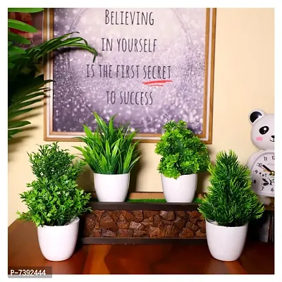Et Of 4 Green Artificial Plants With Pot For Home Decor Living Room Office Mini Decorative Succulent Plant With Pots Indoor Green Color 14 5 Cm